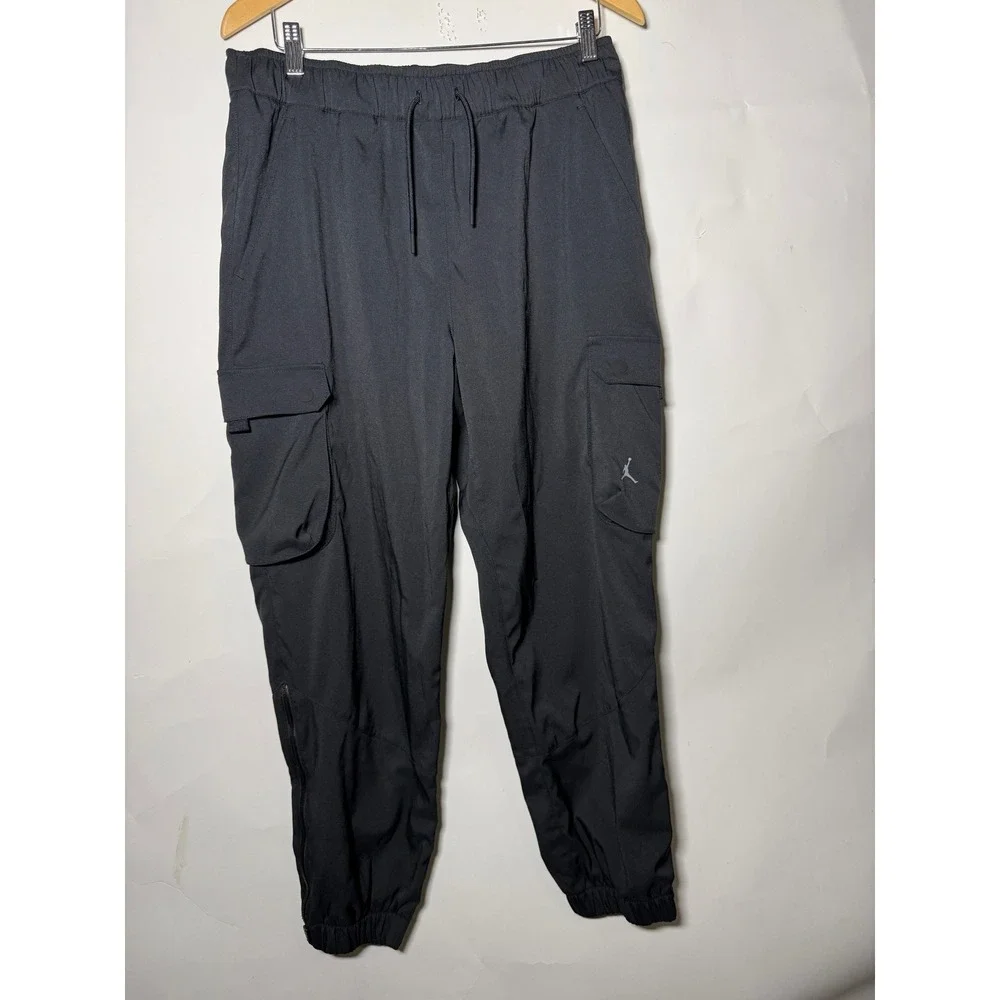 Jordan Mens Black Utility Cargo Pants Jumpman Logo Elastic Waist Zippers Large